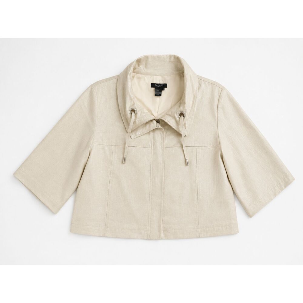Sandro Paris Linen Blend Cropped Jacket – Size XL – Cream – New Without Tags